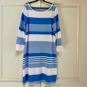 Lilly Pulitzer Marlowe Bay Blue Coconut Stripe 100% Pima Cotton Pullover Dress